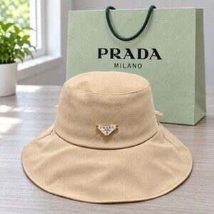 Prada Beige Wide Brim Bow Bucket Hat